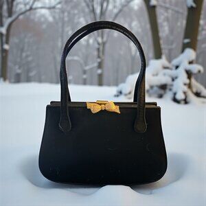 Dofan Vintage Handbag Black Fabric Gold Pave Clasp Purse 60s France Formal Bag
